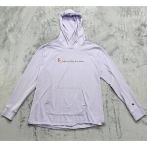 Champion Hoodie Womens M Purple Heavyweight Jersey Pullover Colorful Logo Pocket